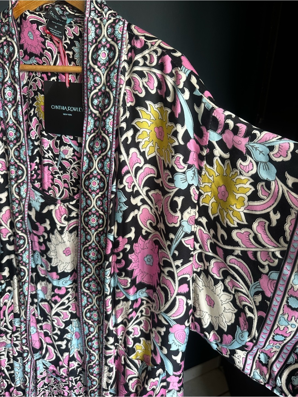 3 PIECE SET Cynthia Rowley Black Floral Kimono with Pants & Sleeveless Blouse
